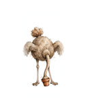 Wordless holy moly Overwhelmed Ostrich watercolor art print — the artwork alone on a warm cream background, no text