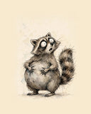 Wordless horrified Raccoon watercolor art print — the artwork alone on a warm cream background, no text