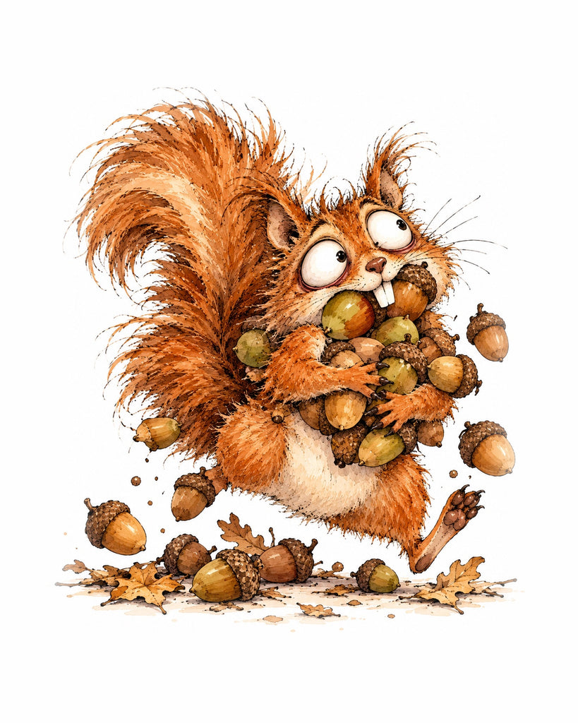 Wordless holy moly Hyperactive Squirrel watercolor art print — the artwork alone on a warm cream background, no text