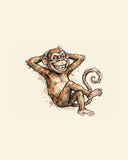 Wordless smug Monkey watercolor art print — the artwork alone on a warm cream background, no text