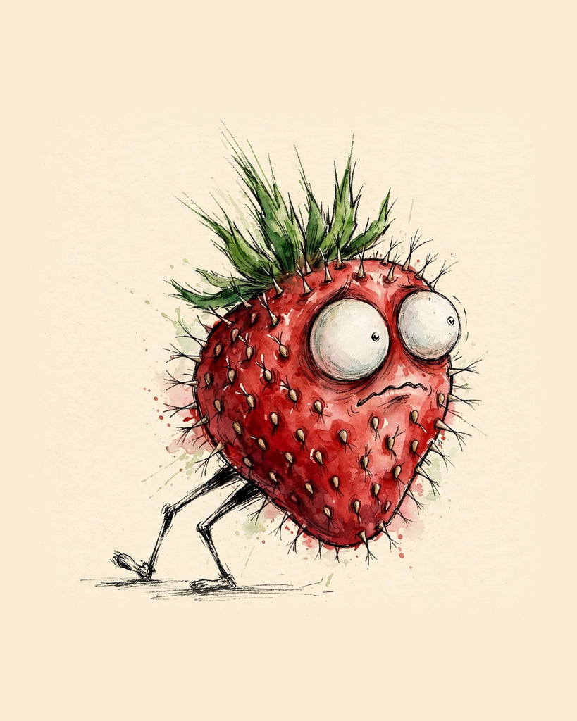 Wordless horrified Strawberry watercolor art print — the artwork alone on a warm cream background, no text