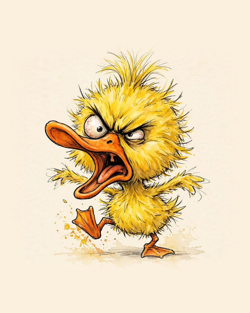 Wordless furious Yellow Duck watercolor art print — the artwork alone on a warm cream background, no text