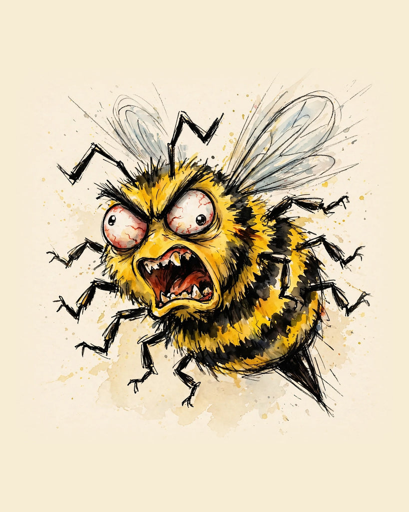 Wordless furious Bee watercolor art print — the artwork alone on a warm cream background, no text