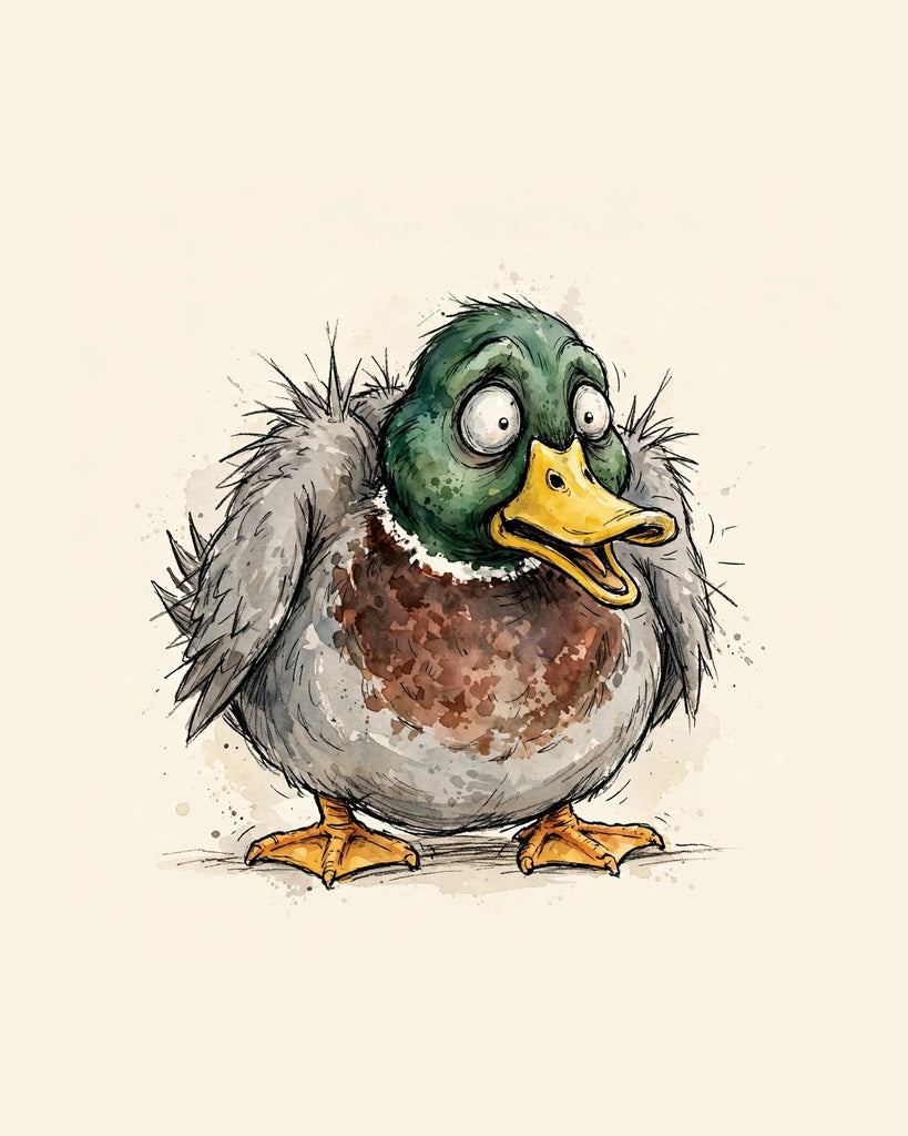 Wordless horrified Mallard watercolor art print — the artwork alone on a warm cream background, no text