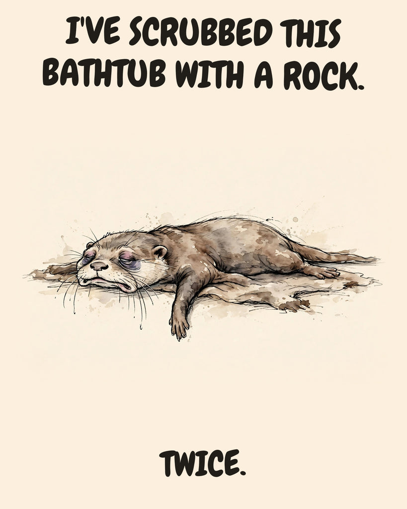 Otter watercolor art print with the saying "I'VE SCRUBBED THIS BATHTUB WITH A ROCK. TWICE."