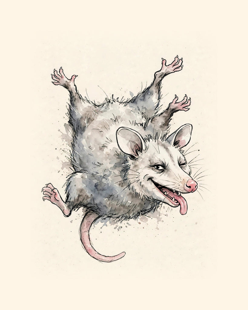 Wordless unbothered Possum watercolor art print — the artwork alone on a warm cream background, no text