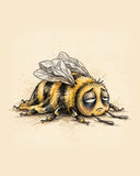 Wordless exhausted Bee watercolor art print — the artwork alone on a warm cream background, no text