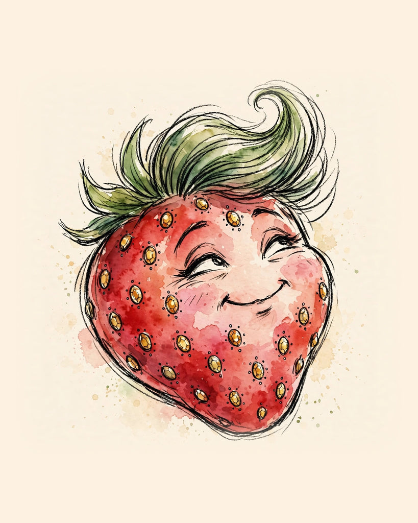 Wordless smug Strawberry watercolor art print — the artwork alone on a warm cream background, no text