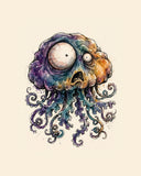 Wordless horrified Jellyfish watercolor art print — the artwork alone on a warm cream background, no text