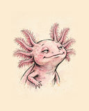Wordless smug Axolotl watercolor art print — the artwork alone on a warm cream background, no text
