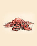 Wordless exhausted Red Dragon watercolor art print — the artwork alone on a warm cream background, no text