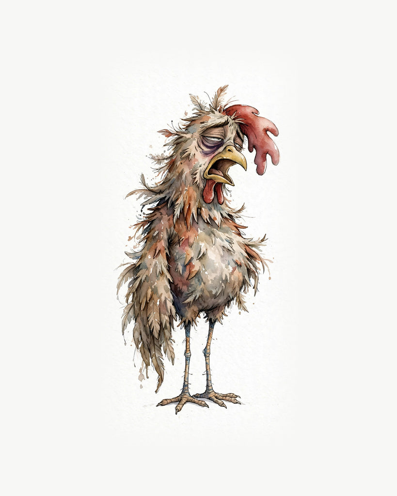 Wordless holy moly Monday Rooster watercolor art print — the artwork alone on a warm cream background, no text