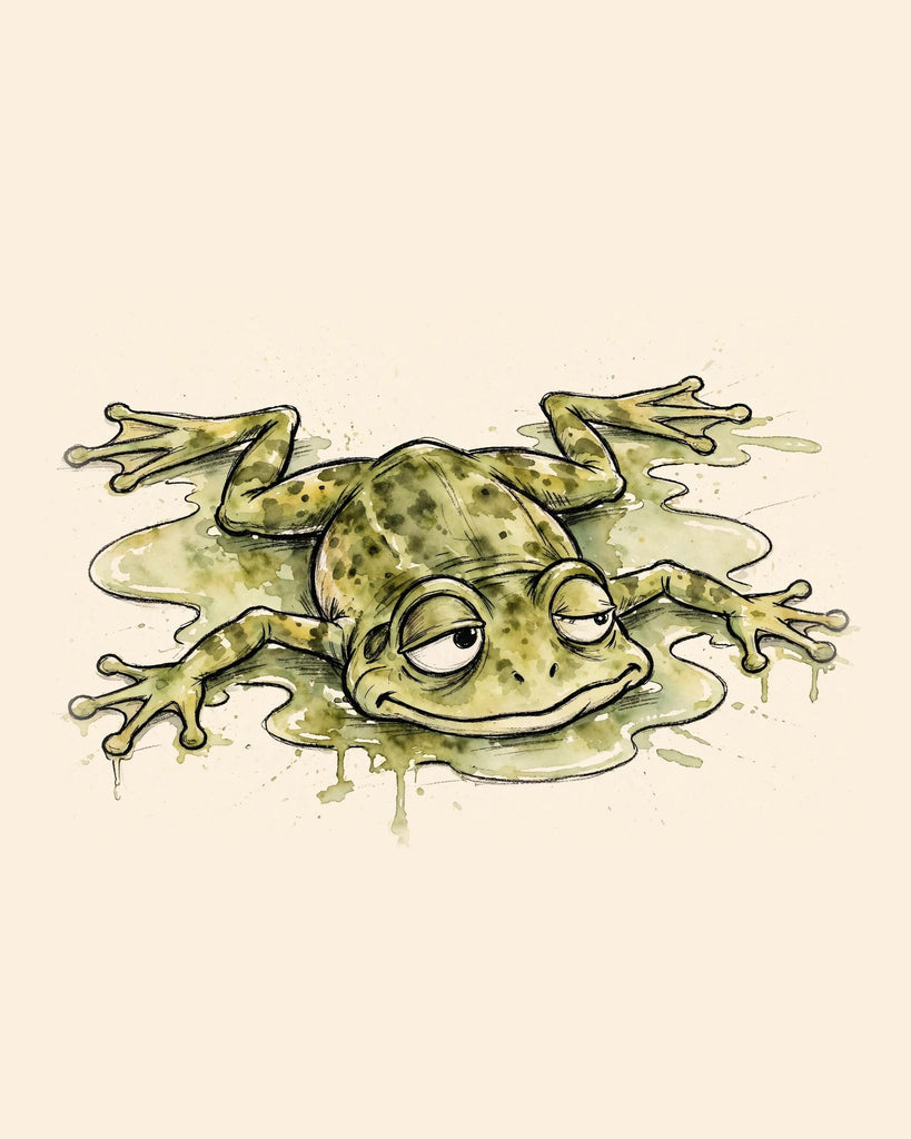Wordless unbothered Frog watercolor art print — the artwork alone on a warm cream background, no text
