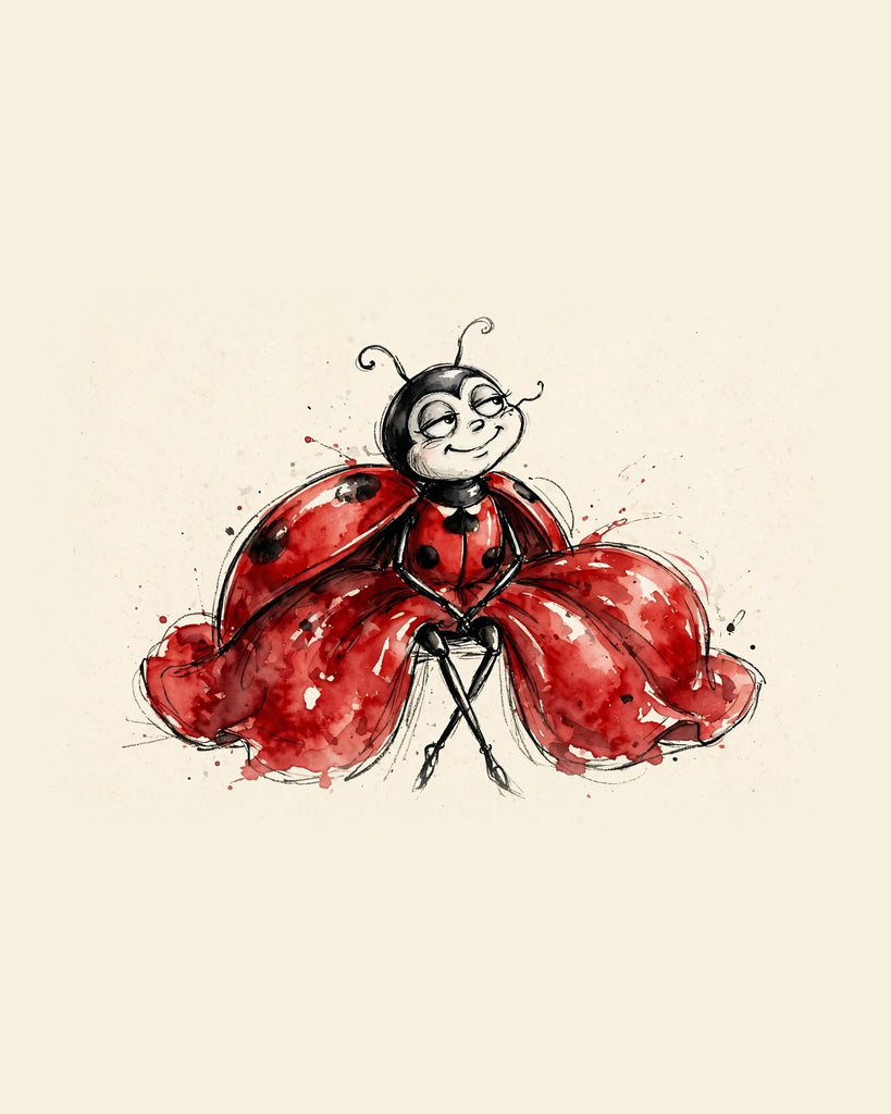 Wordless smug Ladybug watercolor art print — the artwork alone on a warm cream background, no text