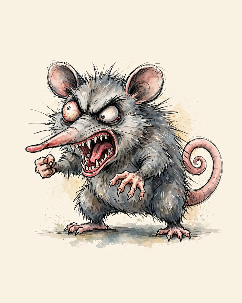 Wordless furious Possum watercolor art print — the artwork alone on a warm cream background, no text