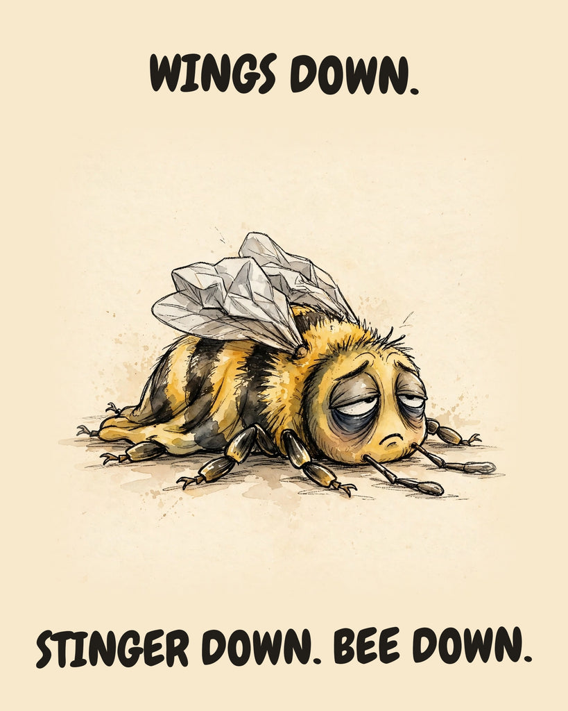 Bee watercolor art print with the saying "WINGS DOWN. STINGER DOWN. BEE DOWN."