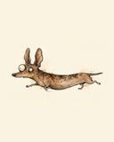 Wordless horrified Dachshund watercolor art print — the artwork alone on a warm cream background, no text