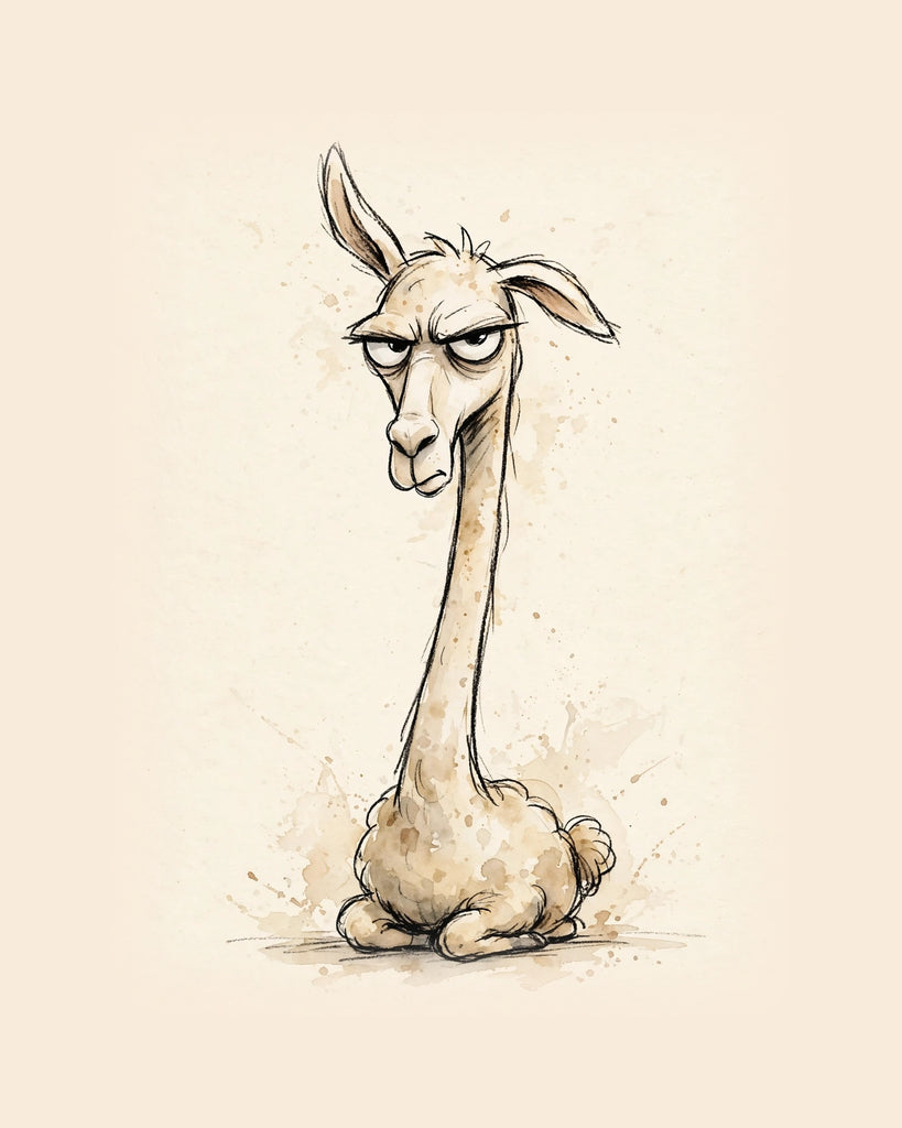 Wordless judgmental Llama watercolor art print — the artwork alone on a warm cream background, no text