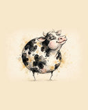 Wordless smug Cow watercolor art print — the artwork alone on a warm cream background, no text