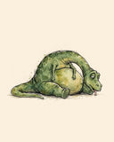 Wordless unbothered Green Dinosaur watercolor art print — the artwork alone on a warm cream background, no text