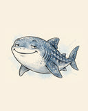 Wordless smug Whale Shark watercolor art print — the artwork alone on a warm cream background, no text