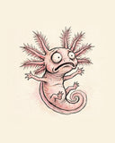Wordless horrified Axolotl watercolor art print — the artwork alone on a warm cream background, no text
