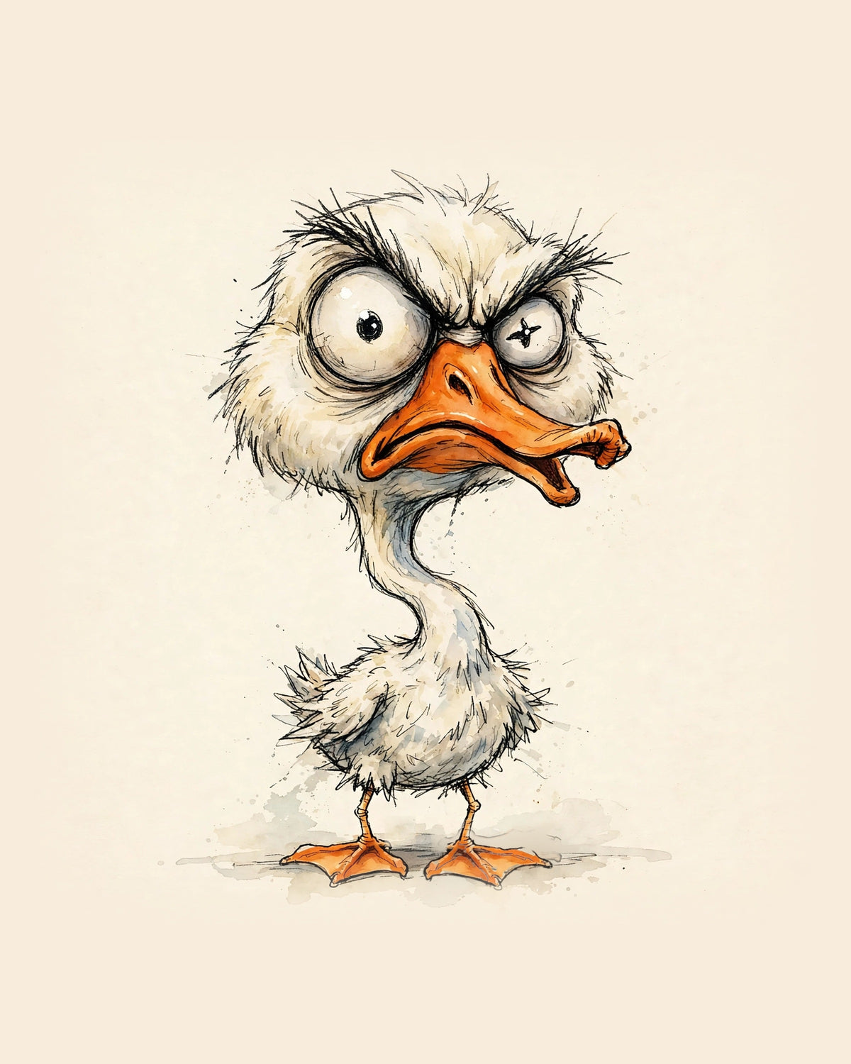 Wordless furious Goose watercolor art print — the artwork alone on a warm cream background, no text