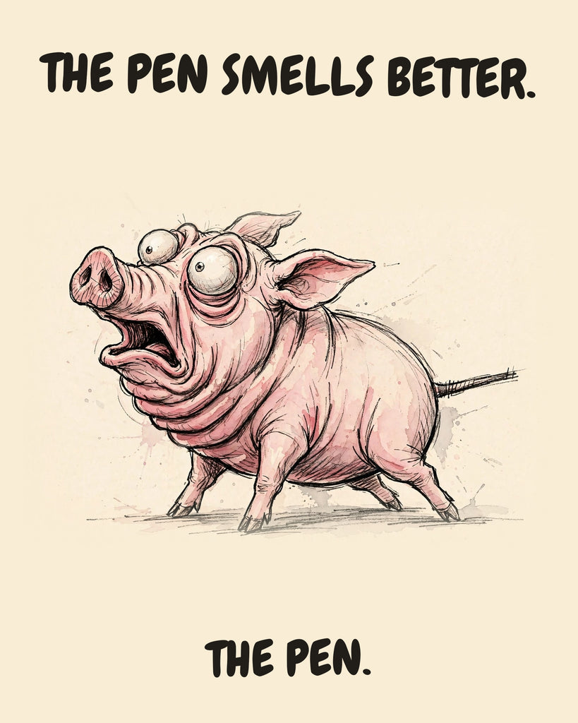 Pig watercolor art print with the saying "THE PEN SMELLS BETTER. THE PEN."