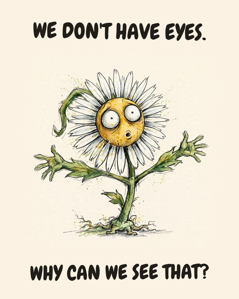 Daisies watercolor art print with the saying "WE DON'T HAVE EYES. WHY CAN WE SEE THAT?"