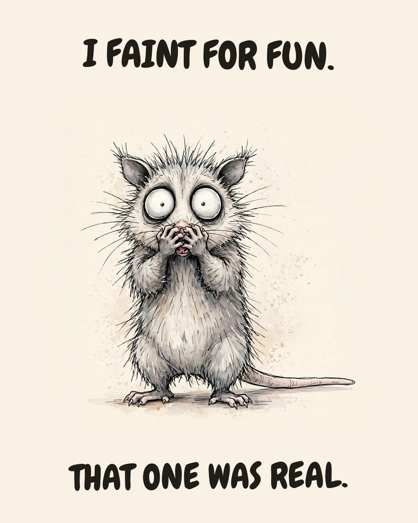 Possum watercolor art print with the saying "I FAINT FOR FUN. THAT ONE WAS REAL."