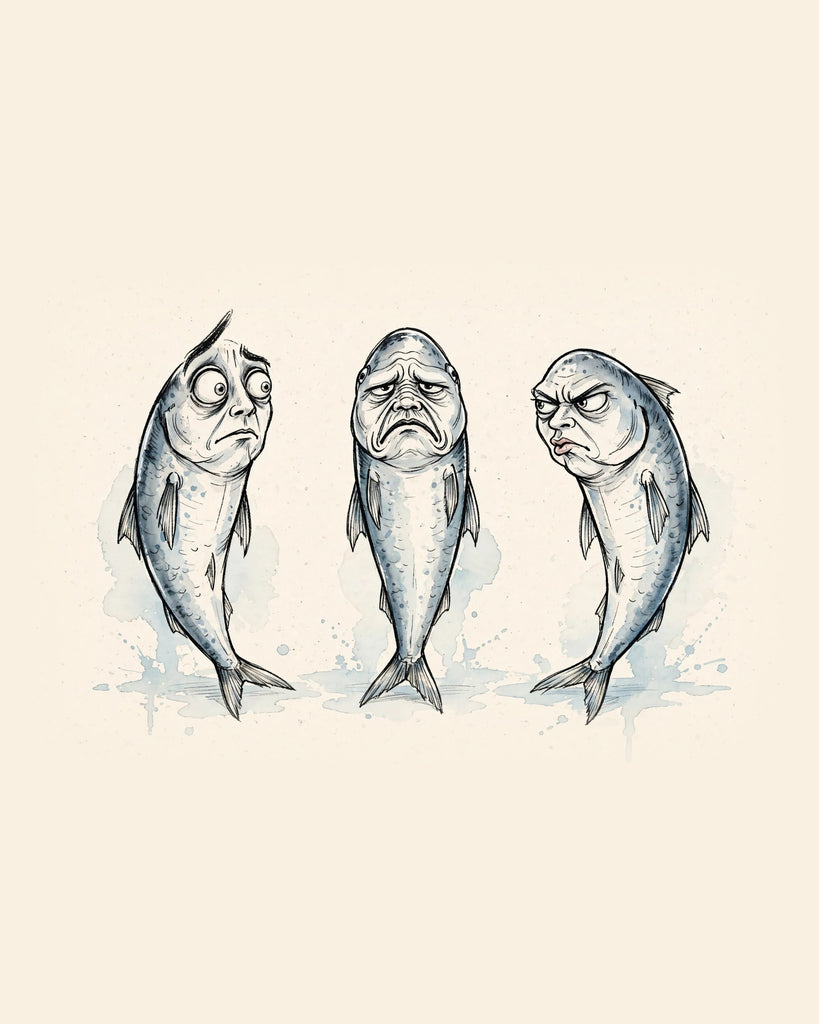 Wordless judgmental Sardines watercolor art print — the artwork alone on a warm cream background, no text