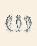 Wordless judgmental Sardines watercolor art print — the artwork alone on a warm cream background, no text