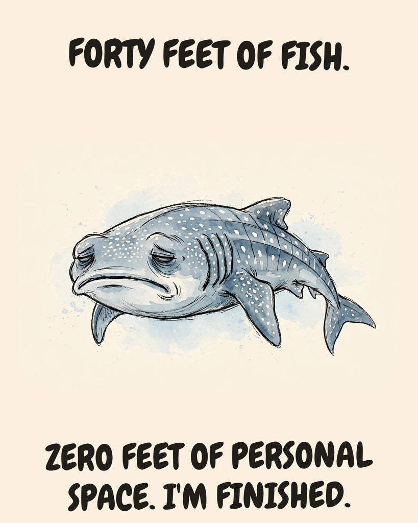 Whale Shark watercolor art print with the saying "FORTY FEET OF FISH. ZERO FEET OF PERSONAL SPACE. I'M FINISHED."
