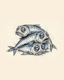 Wordless exhausted Sardines watercolor art print — the artwork alone on a warm cream background, no text