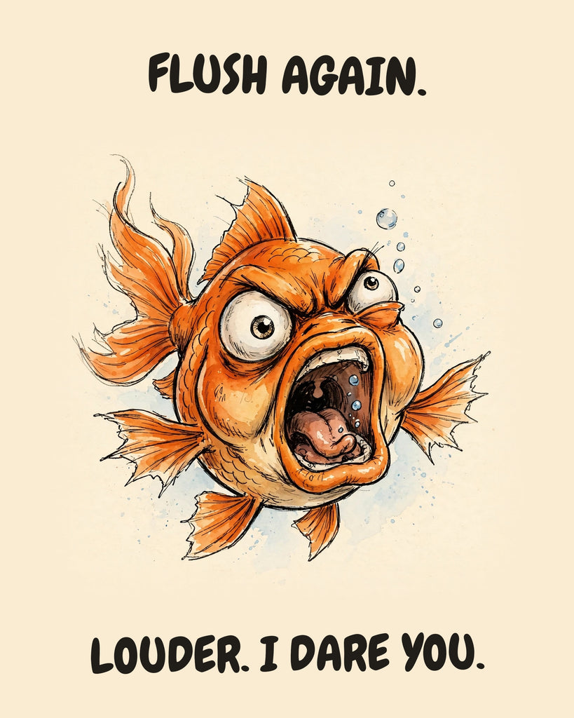 Fish watercolor art print with the saying "FLUSH AGAIN. LOUDER. I DARE YOU."