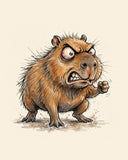 Wordless furious Capybara watercolor art print — the artwork alone on a warm cream background, no text