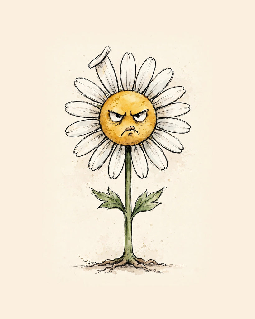 Wordless judgmental Daisies watercolor art print — the artwork alone on a warm cream background, no text