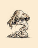 Wordless exhausted Mushroom watercolor art print — the artwork alone on a warm cream background, no text