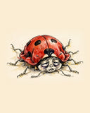 Wordless exhausted Ladybug watercolor art print — the artwork alone on a warm cream background, no text