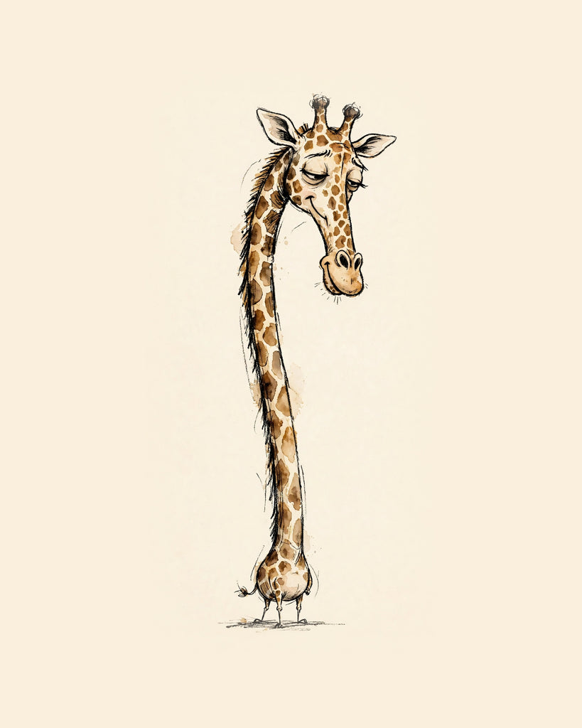 Wordless smug Giraffe watercolor art print — the artwork alone on a warm cream background, no text