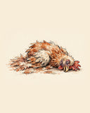 Wordless exhausted Chicken watercolor art print — the artwork alone on a warm cream background, no text