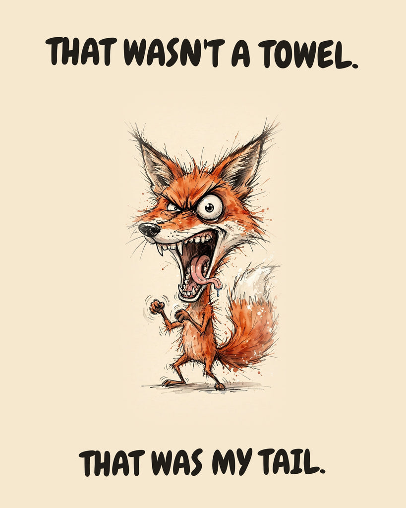 Fox watercolor art print with the saying "THAT WASN'T A TOWEL. THAT WAS MY TAIL."