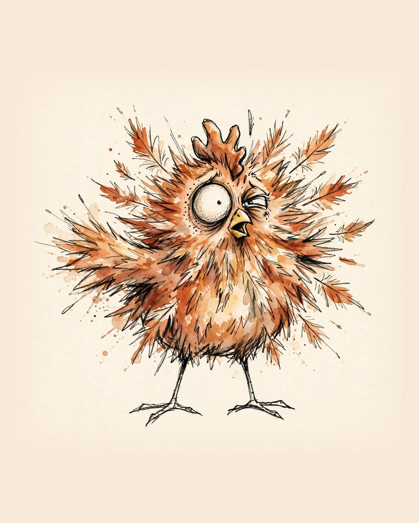 Wordless horrified Chicken watercolor art print — the artwork alone on a warm cream background, no text