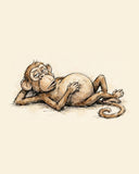 Wordless unbothered Monkey watercolor art print — the artwork alone on a warm cream background, no text