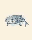 Wordless exhausted Whale Shark watercolor art print — the artwork alone on a warm cream background, no text