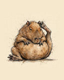 Wordless unbothered Capybara watercolor art print — the artwork alone on a warm cream background, no text