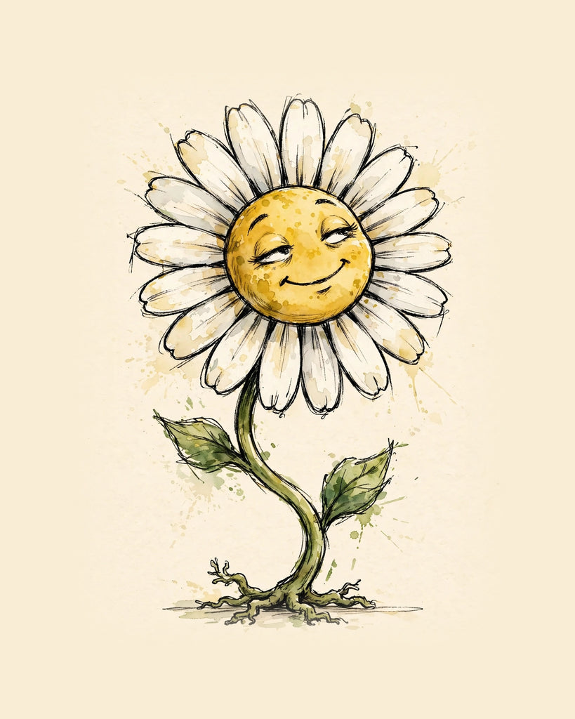 Wordless smug Daisies watercolor art print — the artwork alone on a warm cream background, no text