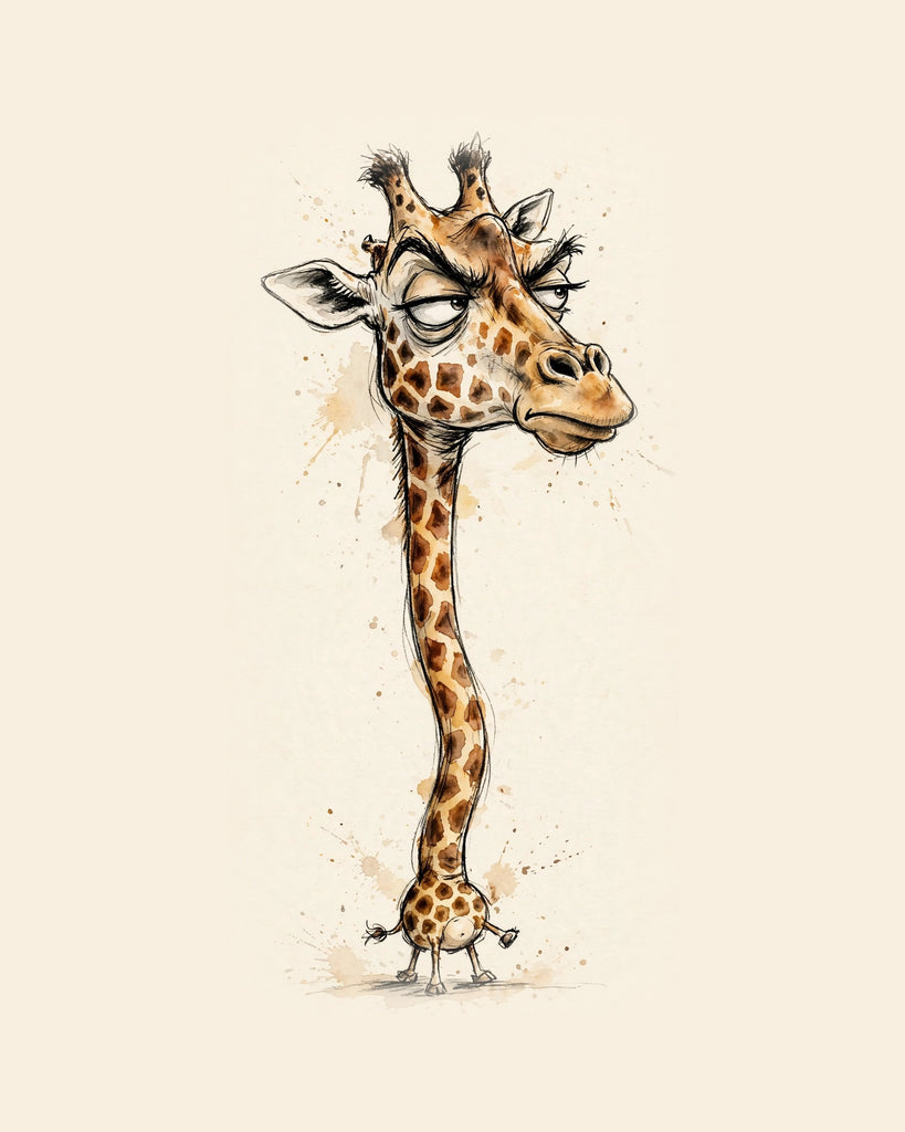 Wordless judgmental Giraffe watercolor art print — the artwork alone on a warm cream background, no text