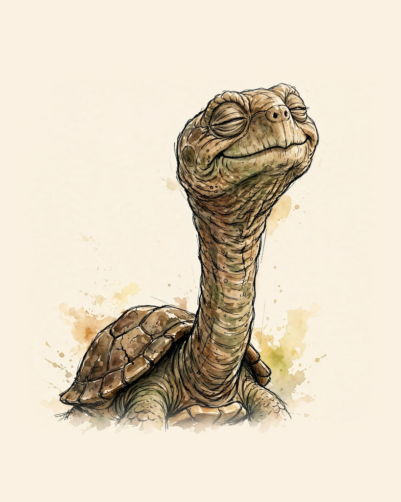 Wordless smug Turtle watercolor art print — the artwork alone on a warm cream background, no text