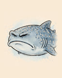 Wordless judgmental Whale Shark watercolor art print — the artwork alone on a warm cream background, no text